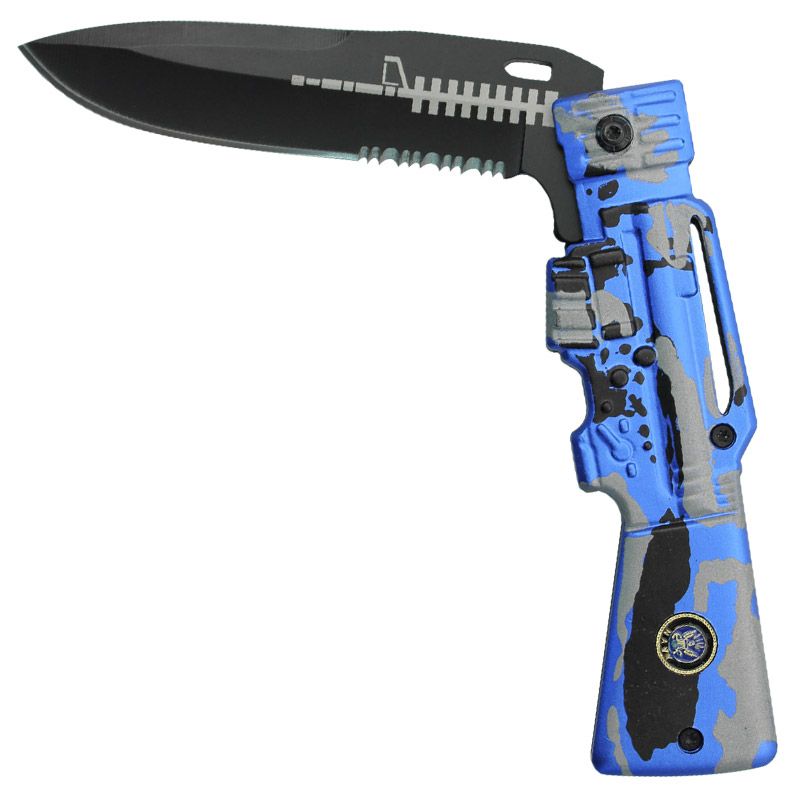 Navy Tactical AR15 Sleek Blue Camouflage Assisted Stainless Steel