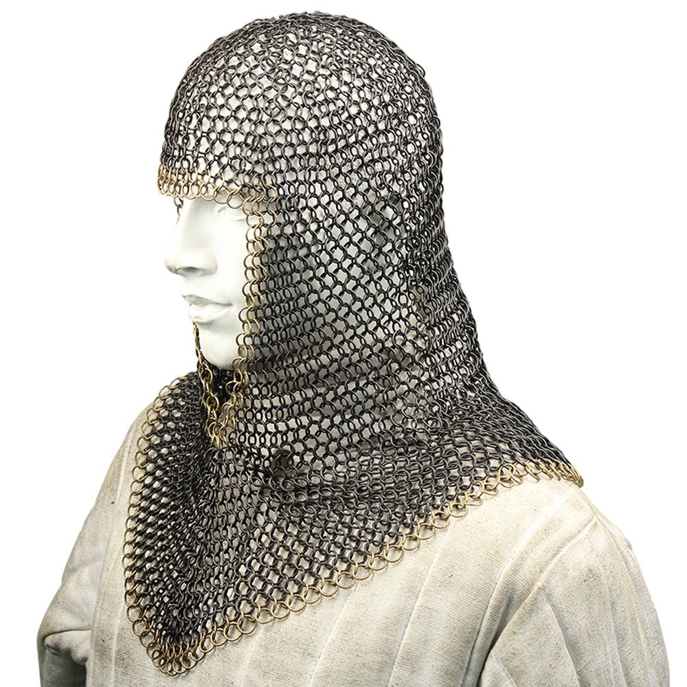 Medieval V Brass Face Mild Steel Renaissance Knights Chainmail Coif ...
