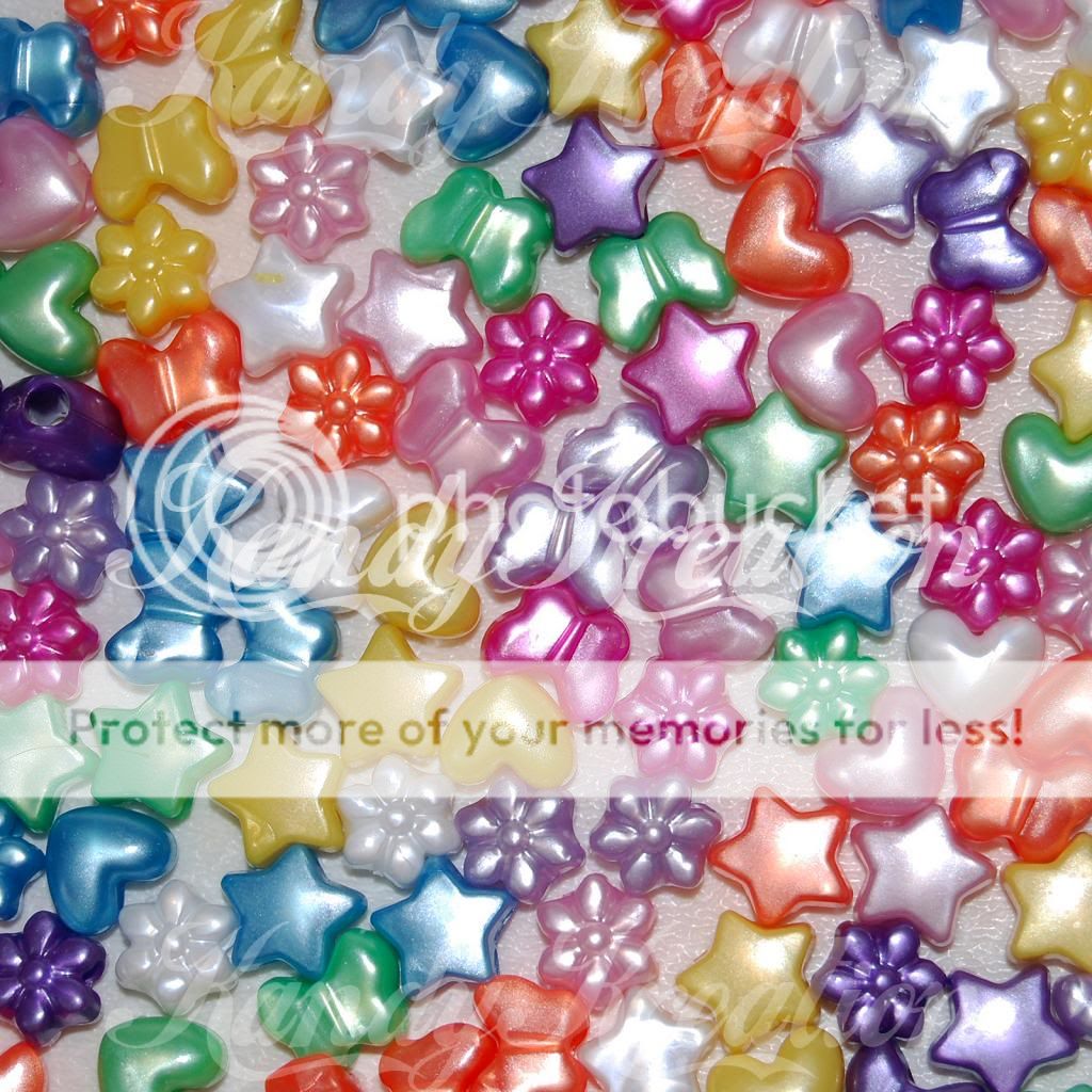 100 Pearl Pony Beads Star Heart Flower Butterfly for Kandi Rave Hair Craft Kids