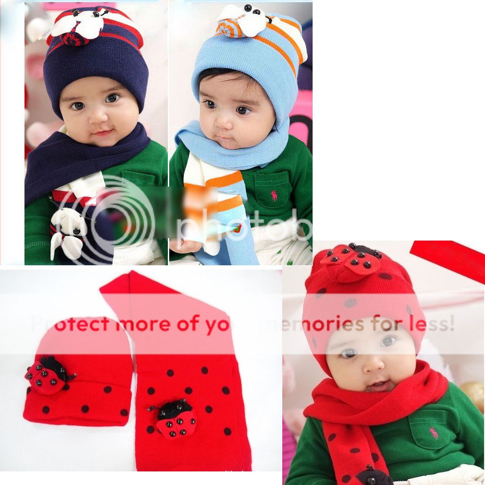 Cute Baby Girls Boys Hats Scarf Sets Unisex Ladybug Caps Toddlers Baby Clothes