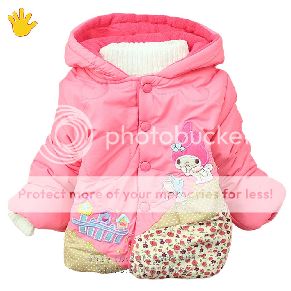 Kids Infants Toddler Girls Puffa Coat Pink Floral Fleece Hoodie Cotton Jacket 3