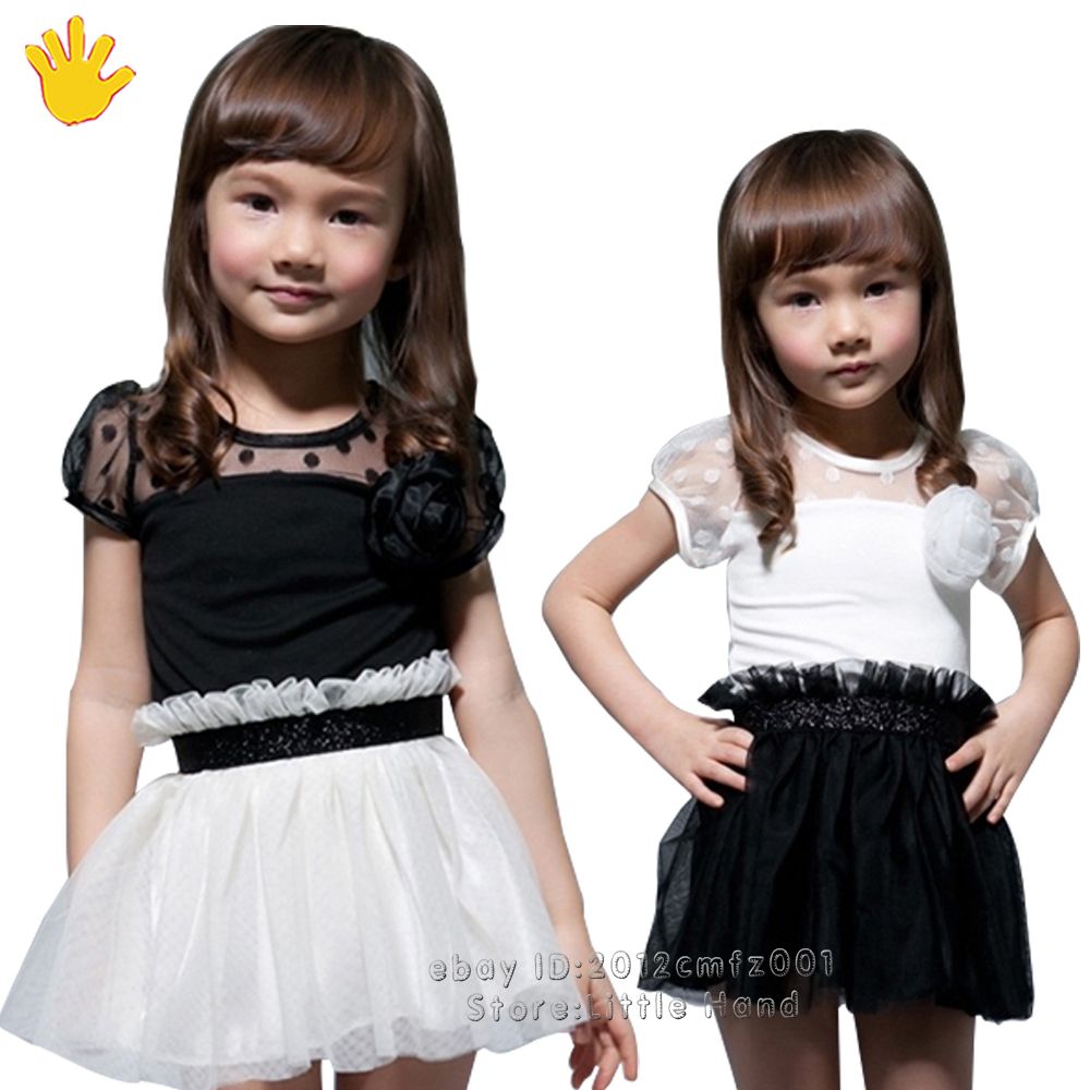 Kids Girls Princess Tutu Mini Dress Rose Bud Brooch Tulle Skirt Party Dress 2 7Y