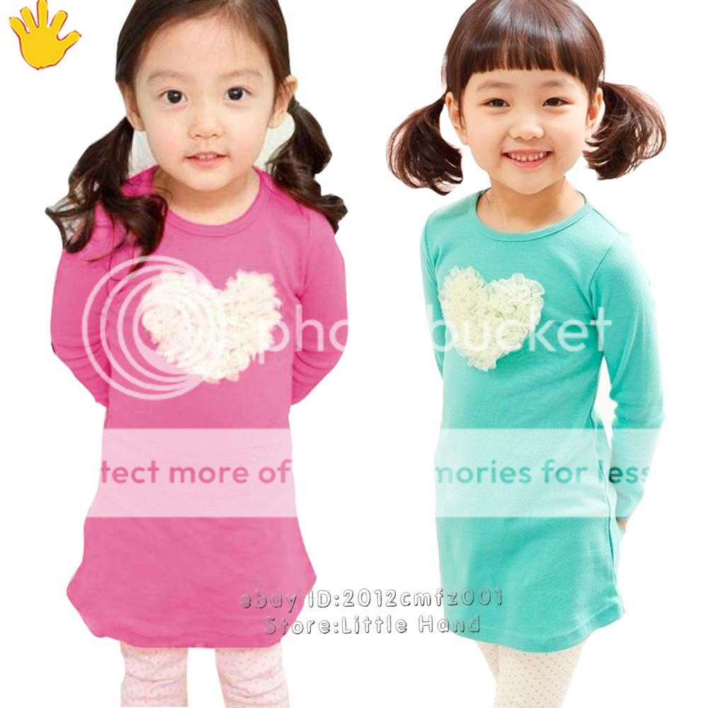 Lovely Kids Dress Girls Flower Heart Shape Dress Toddler Blouse Shirts Tops 3 8Y