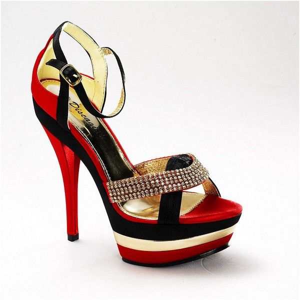 Ladies Red Diamonte Strap Platform Formal Shoe Sizes 3 4 5 6 7 8